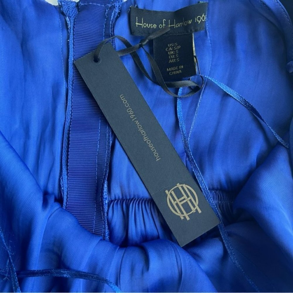 NEW House of Harlow 1960 Royal Blue Satin Ruched Cocktail Mini Dress US S - Picture 9 of 10